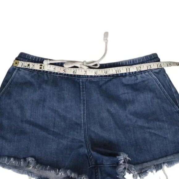 Aerie Shorts Chambray Blue High Rise Raw Hem Drawstring Pull On Size XS - Picture 4 of 7